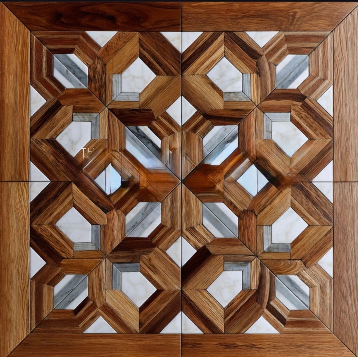 Marquetry Parquet with Marble Inlay