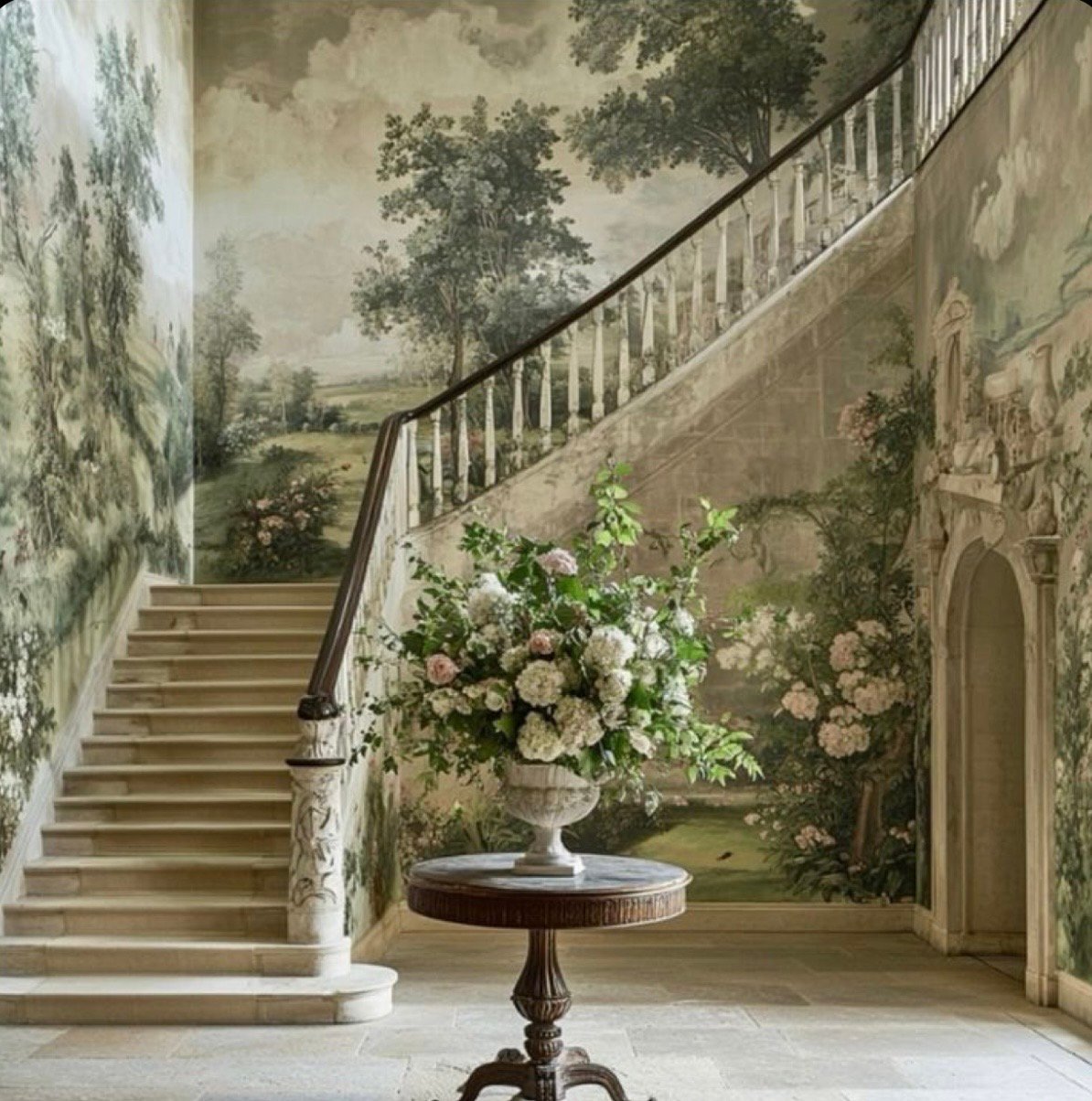 Bespoke panoramic staircase wall mural by Akshara Designs